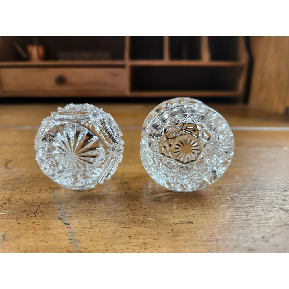 Set of 2 Vintage Clear Cut Glass Open Salt Cellars Trinket Dish